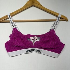 Victoria's Secret Pink Lace Bralette Logo‎ Band Wireless Bra M Sporty Chic
